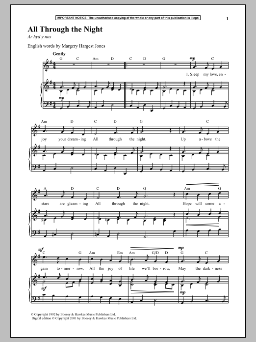 Download Anonymous All Through The Night Sheet Music and learn how to play Piano PDF digital score in minutes