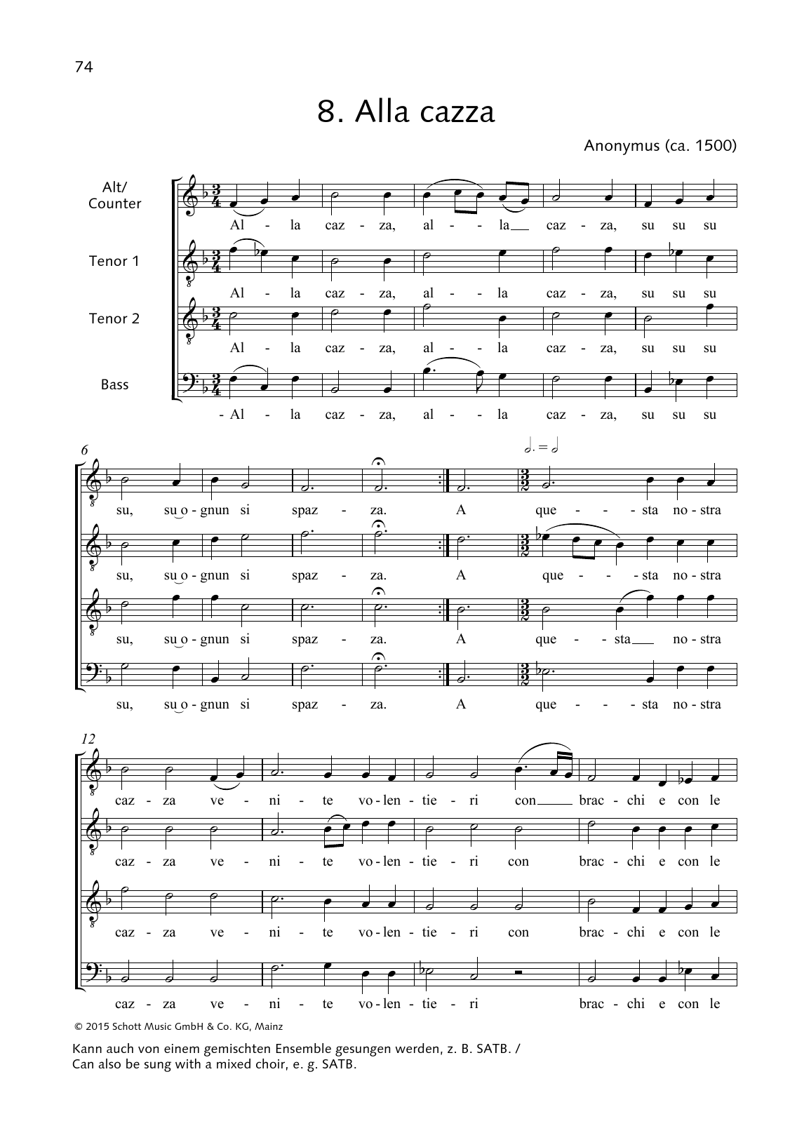 Download Anonymous Alla cazza Sheet Music and learn how to play Choir PDF digital score in minutes