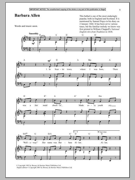 Download Anonymous Barbara Allen Sheet Music and learn how to play Piano PDF digital score in minutes