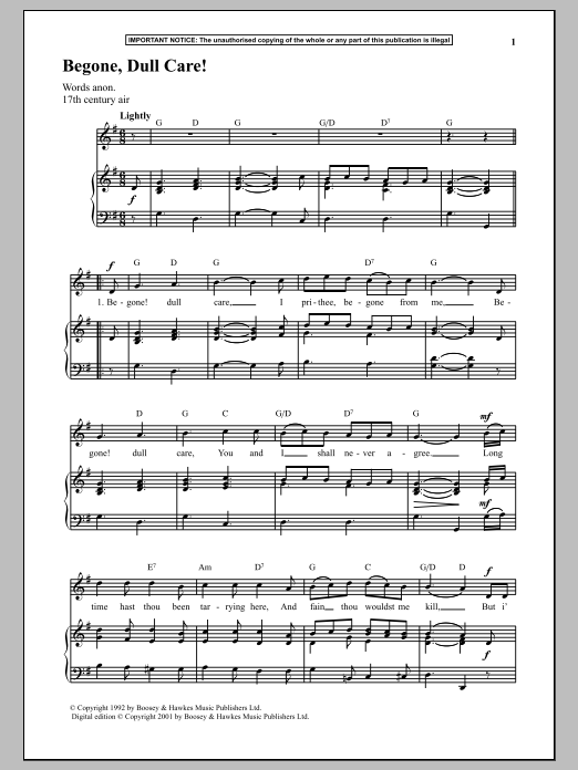 Download Anonymous Begone, Dull Care! Sheet Music and learn how to play Piano PDF digital score in minutes