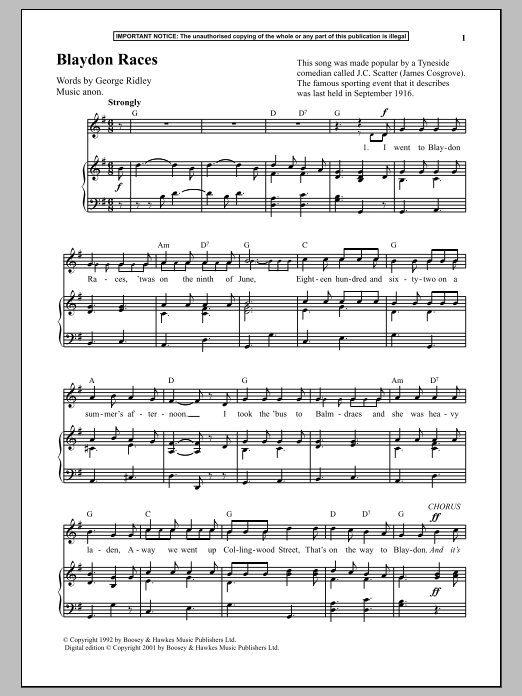 Download Anonymous Blaydon Races Sheet Music and learn how to play Piano PDF digital score in minutes