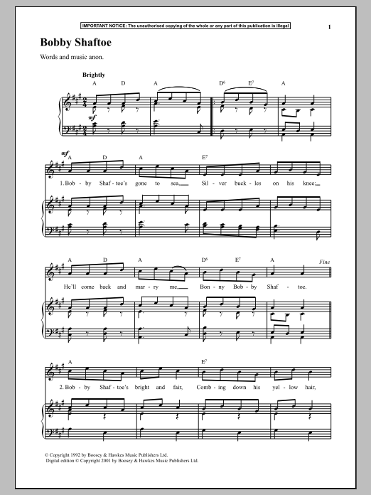 Download Anonymous Bobby Shaftoe Sheet Music and learn how to play Piano PDF digital score in minutes