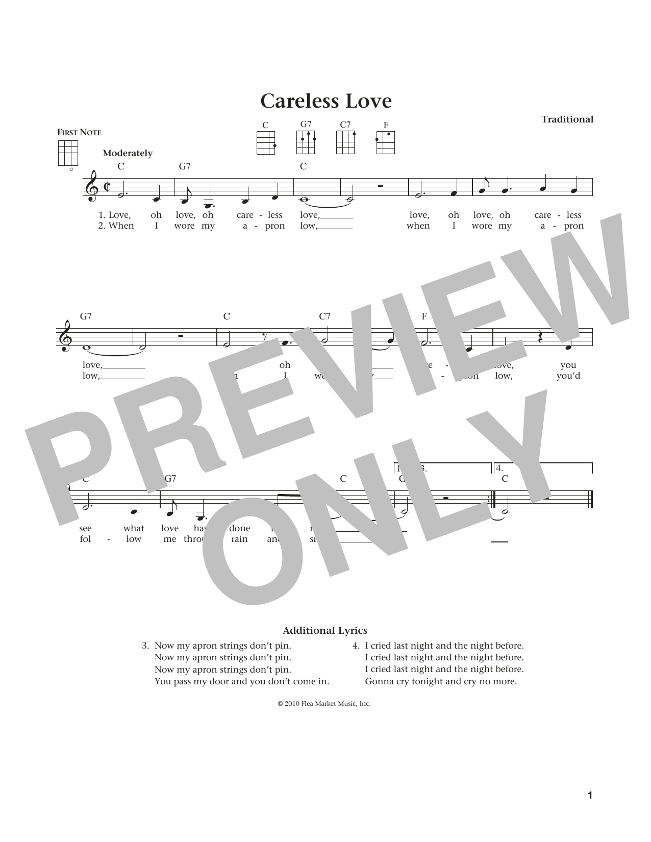 Download Anonymous Careless Love Sheet Music and learn how to play Ukulele PDF digital score in minutes