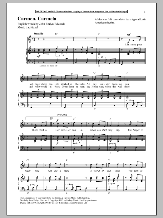 Download Anonymous Carmen, Carmela Sheet Music and learn how to play Piano PDF digital score in minutes