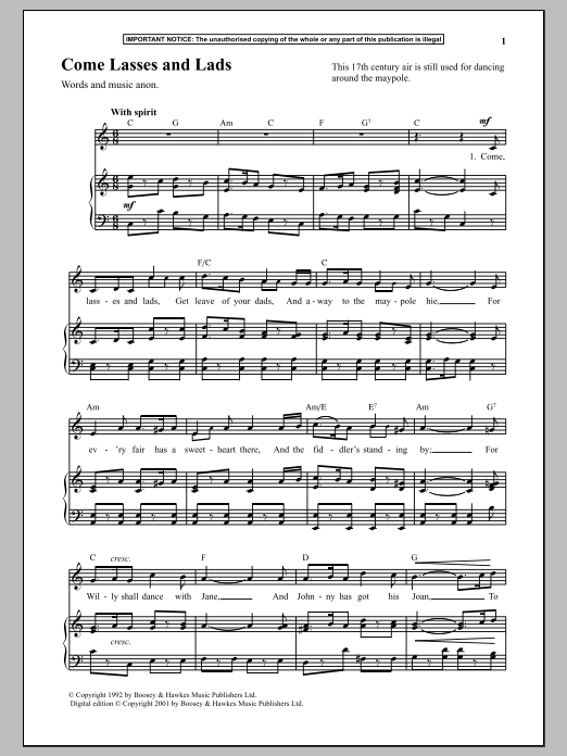 Download Anonymous Come Lasses And Lads Sheet Music and learn how to play Piano PDF digital score in minutes