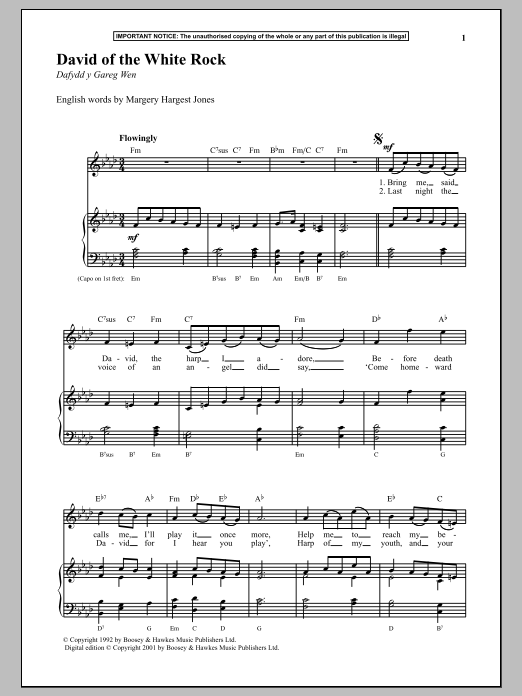 Download Anonymous David Of The White Rock Sheet Music and learn how to play Piano PDF digital score in minutes