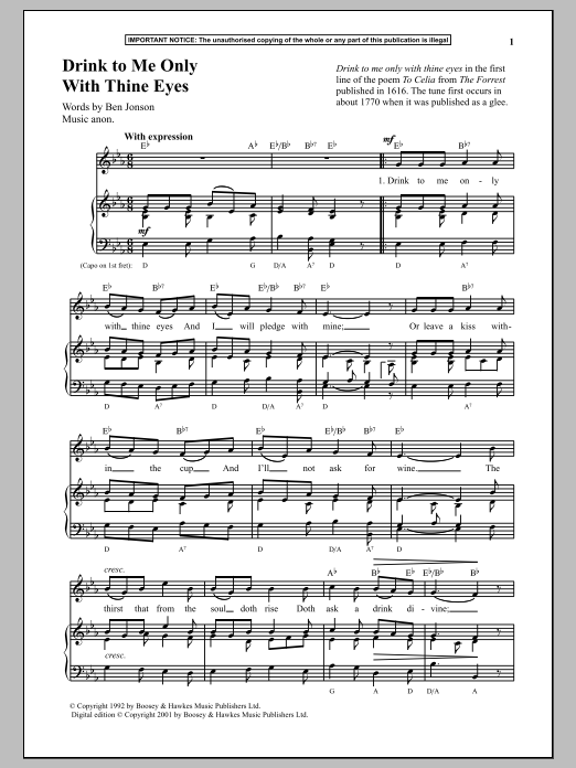 Download Anonymous Drink To Me Only With Thine Eyes Sheet Music and learn how to play Piano PDF digital score in minutes