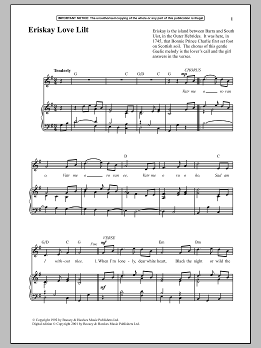 Download Anonymous Eriskay Love Lilt Sheet Music and learn how to play Piano PDF digital score in minutes