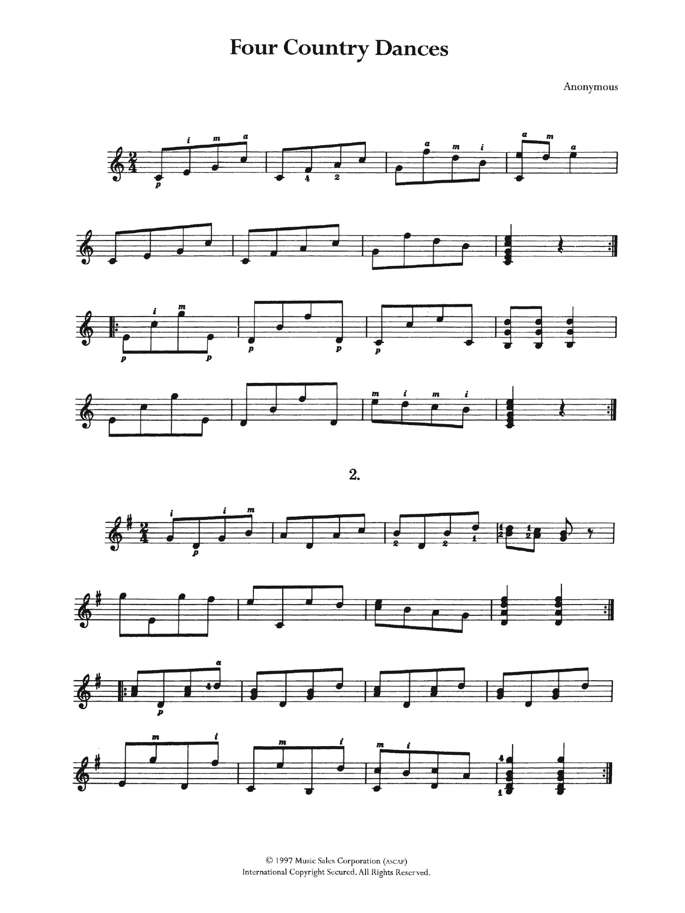 Download Anonymous Four Country Dances Sheet Music and learn how to play Guitar PDF digital score in minutes