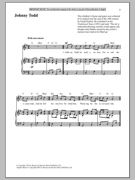 Download Anonymous Johnny Todd Sheet Music and learn how to play Piano PDF digital score in minutes