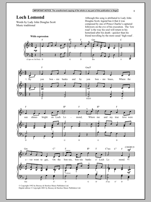Download Scottish Folksong Loch Lomond Sheet Music and learn how to play Piano PDF digital score in minutes