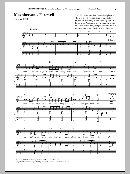 Download Anonymous Macpherson's Farewell Sheet Music and learn how to play Piano PDF digital score in minutes