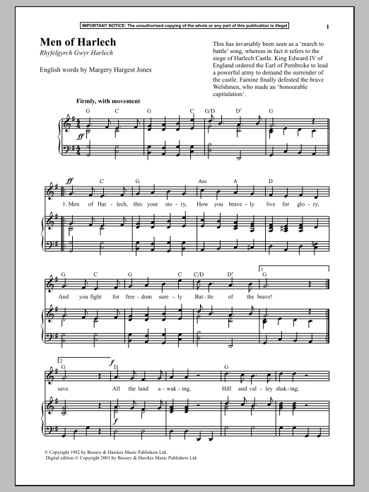 Download Anonymous Men Of Harlech Sheet Music and learn how to play Piano PDF digital score in minutes