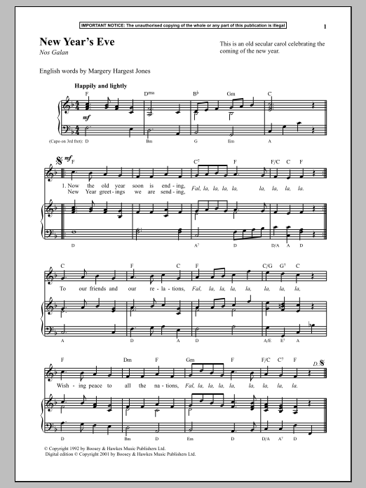 Download Anonymous New Year's Eve Sheet Music and learn how to play Piano PDF digital score in minutes