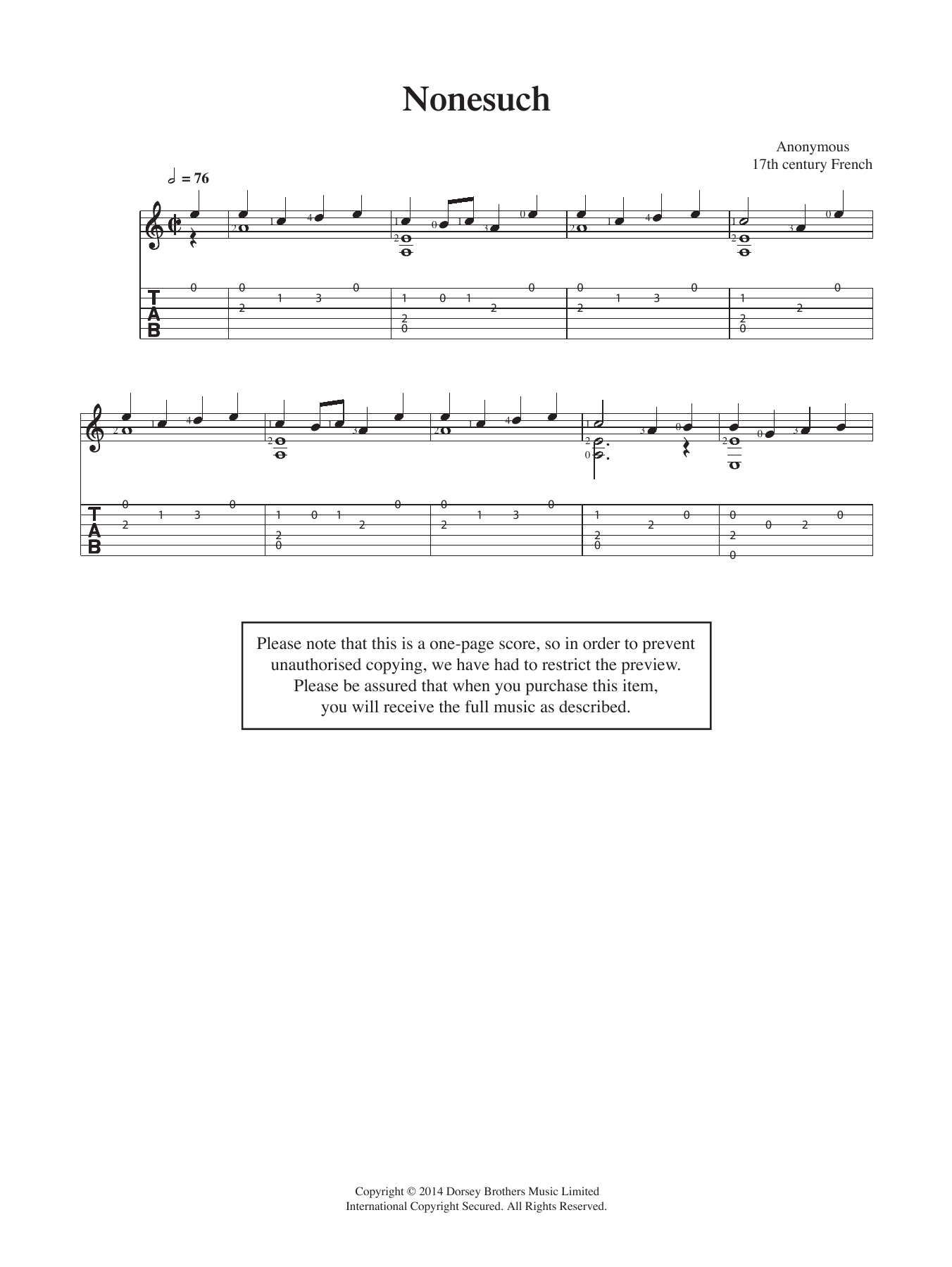 Download Anonymous Nonesuch Sheet Music and learn how to play Guitar PDF digital score in minutes