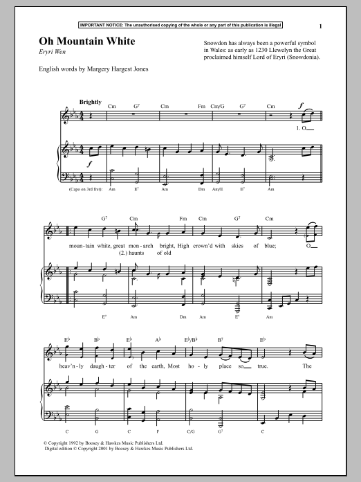 Download Anonymous Oh Mountain White Sheet Music and learn how to play Piano & Vocal PDF digital score in minutes