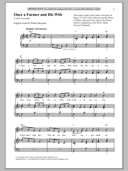 Download Anonymous Once A Farmer And His Wife Sheet Music and learn how to play Piano PDF digital score in minutes