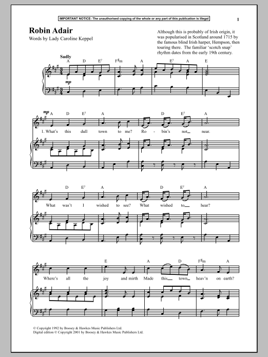 Download Anonymous Robin Adair Sheet Music and learn how to play Piano PDF digital score in minutes