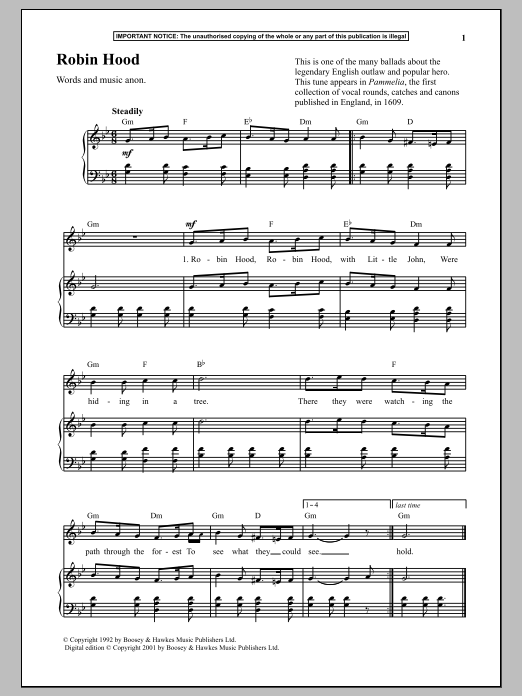 Download Anonymous Robin Hood Sheet Music and learn how to play Piano PDF digital score in minutes