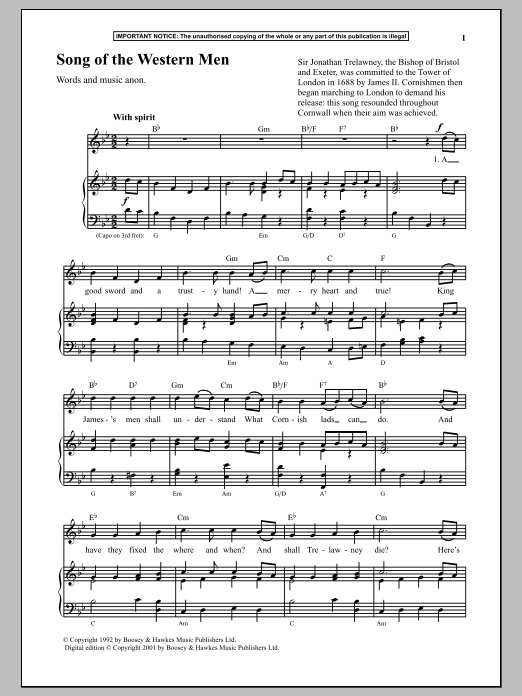 Download Anonymous Song Of The Western Men Sheet Music and learn how to play Piano PDF digital score in minutes
