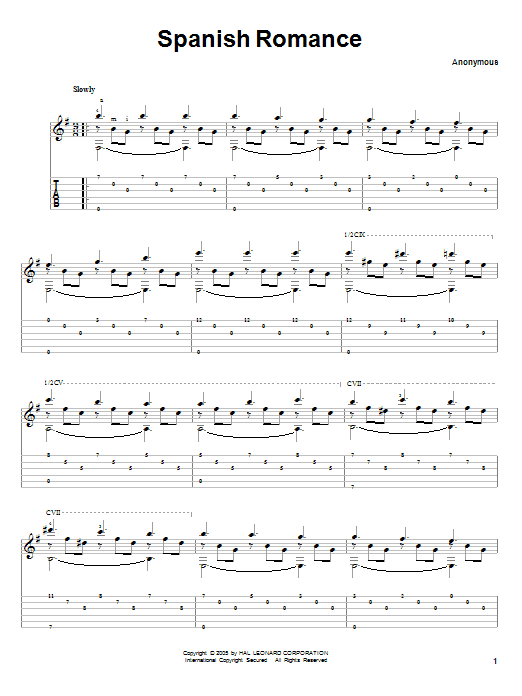 Download Anonymous Spanish Romance Sheet Music and learn how to play Guitar Tab PDF digital score in minutes