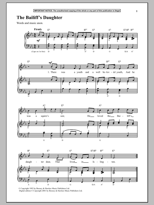 Download Anonymous The Bailiff's Daughter Sheet Music and learn how to play Piano PDF digital score in minutes