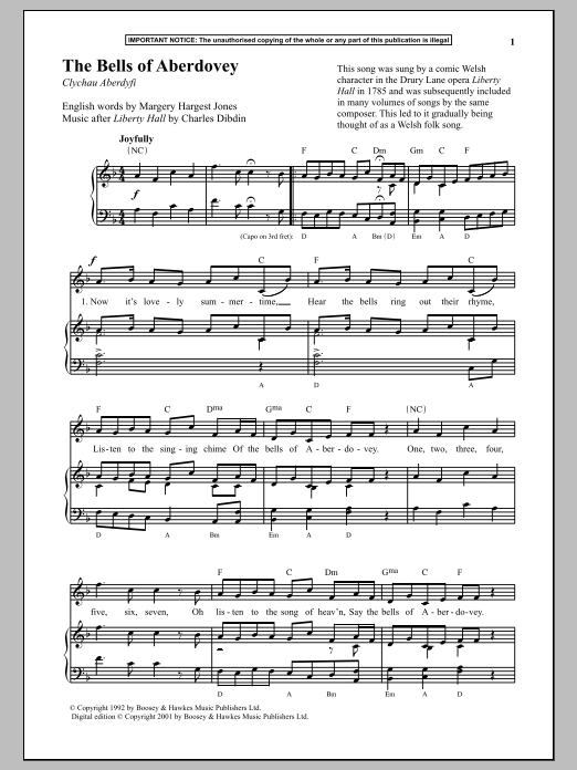 Download Anonymous The Bells Of Aberdovey Sheet Music and learn how to play Piano PDF digital score in minutes