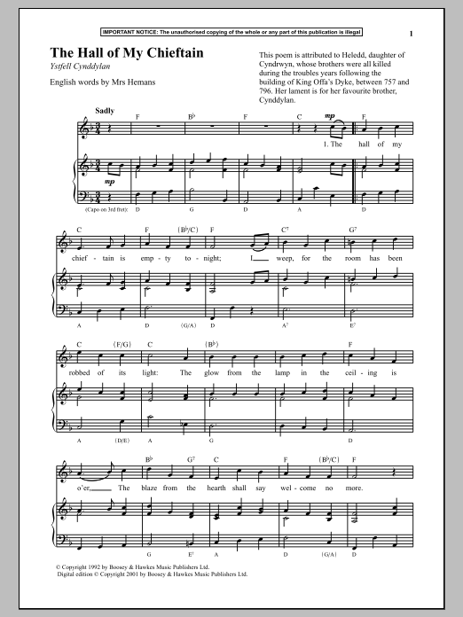 Download Anonymous The Hall Of My Chieftain Sheet Music and learn how to play Piano PDF digital score in minutes
