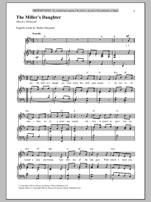 Download Anonymous The Miller's Daughter Sheet Music and learn how to play Piano PDF digital score in minutes
