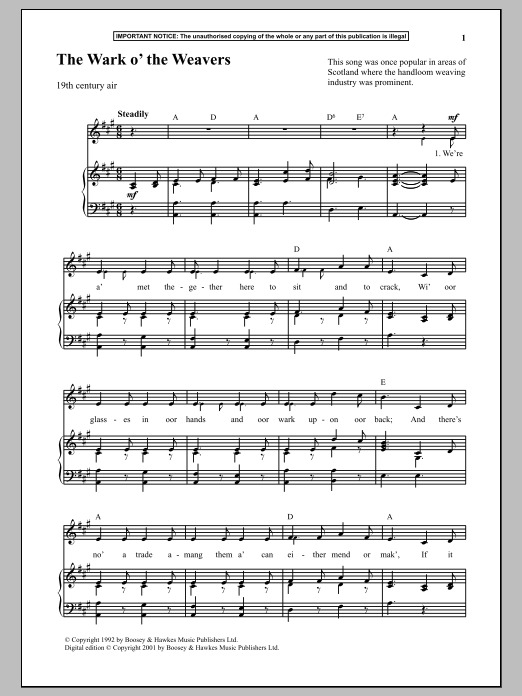Download Anonymous The Wark O The Weavers Sheet Music and learn how to play Piano PDF digital score in minutes