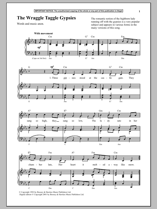Download Anonymous The Wraggle Taggle Gypsies Sheet Music and learn how to play Piano PDF digital score in minutes