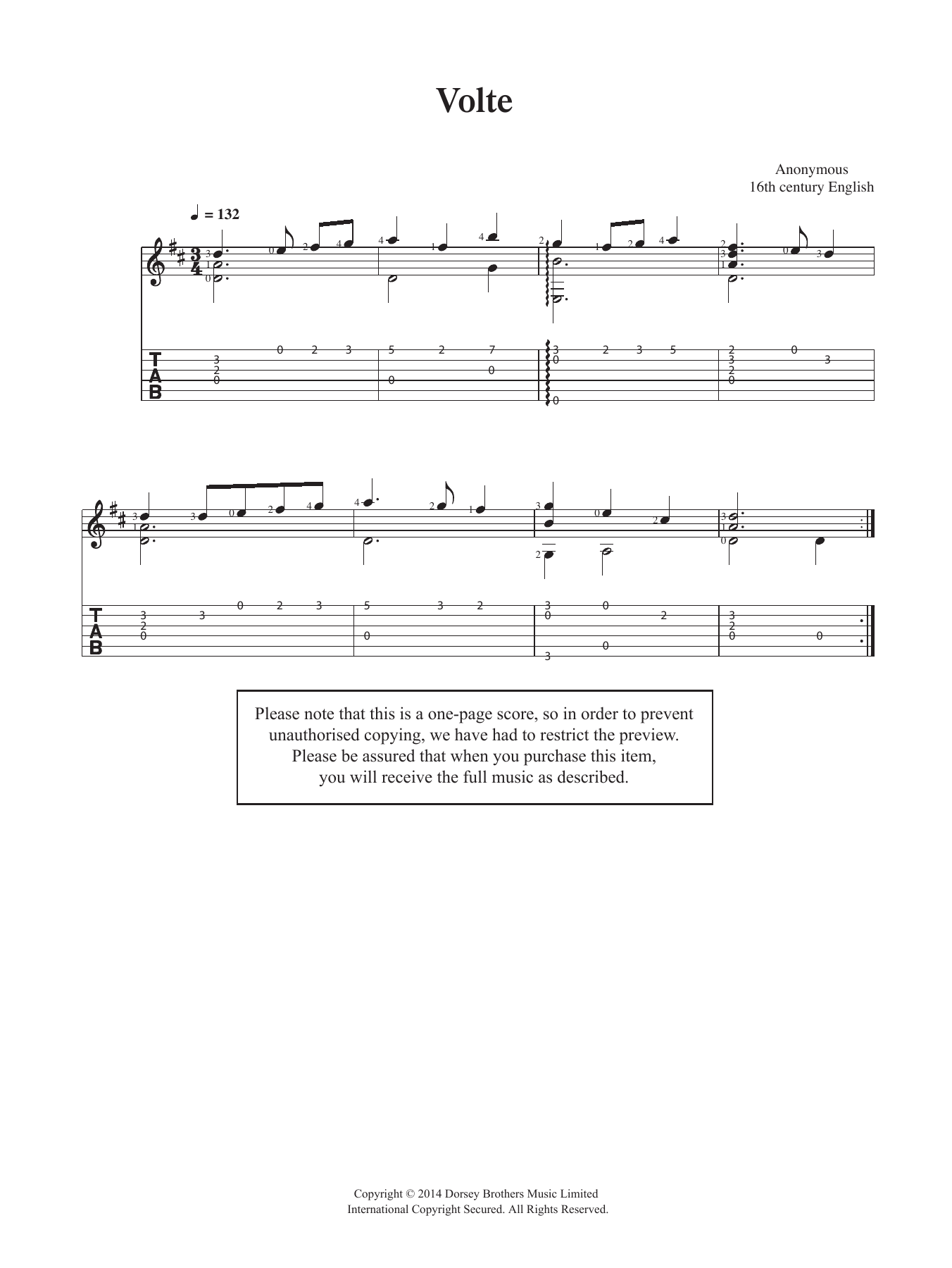 Download Anonymous Volte Sheet Music and learn how to play Guitar PDF digital score in minutes