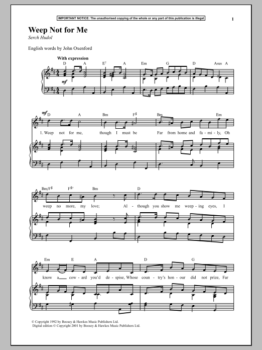 Download Anonymous Weep Not For Me Sheet Music and learn how to play Piano PDF digital score in minutes