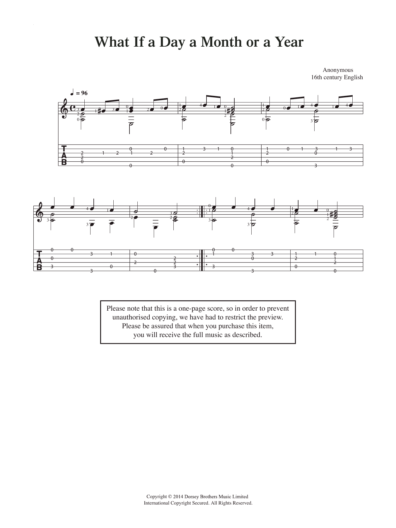 Download Anonymous What If A Day A Month Or A Year Sheet Music and learn how to play Guitar PDF digital score in minutes