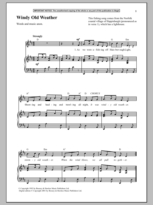 Download Anonymous Windy Old Weather Sheet Music and learn how to play Piano PDF digital score in minutes