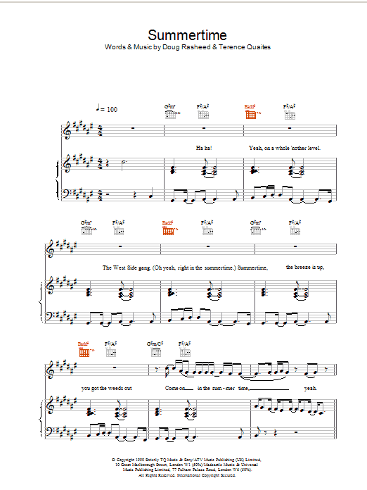 Download Another Level Summertime Sheet Music and learn how to play Piano, Vocal & Guitar PDF digital score in minutes