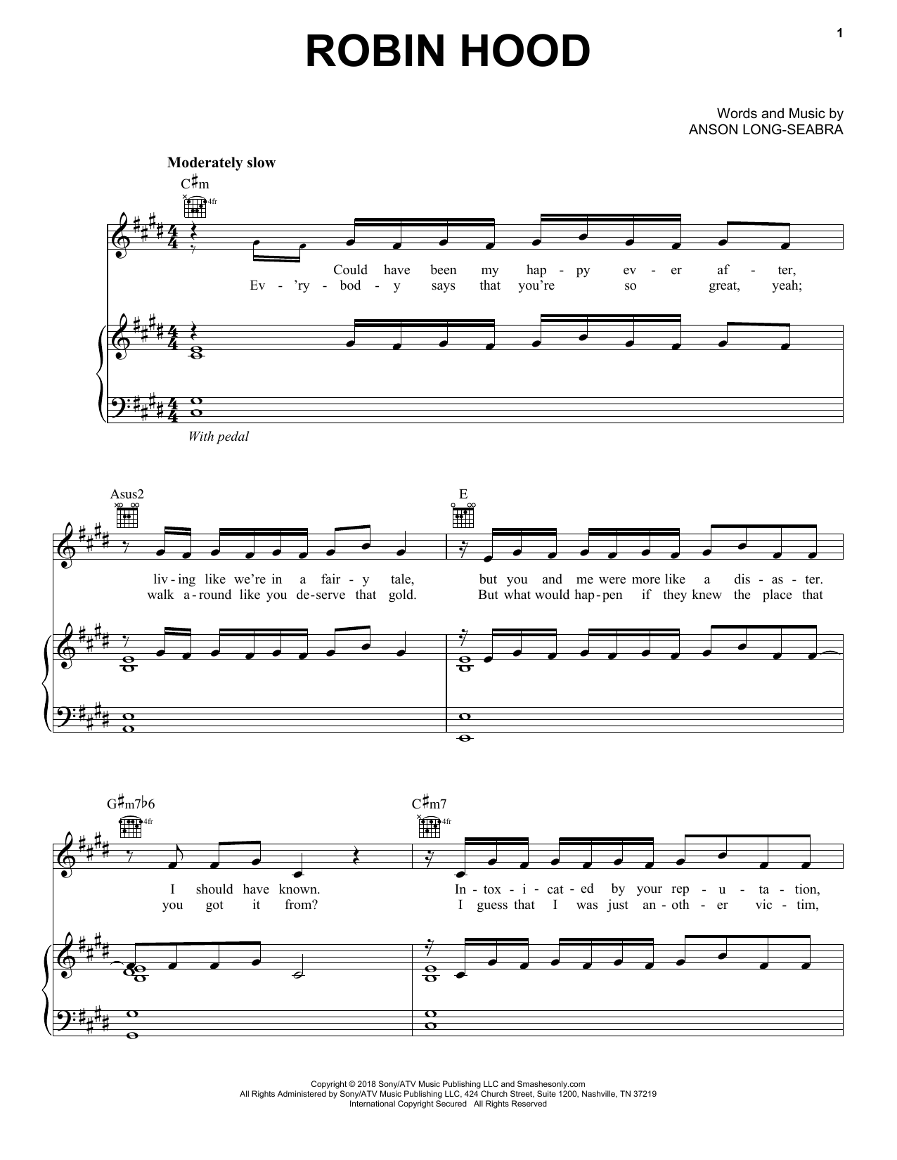Download Anson Seabra Robin Hood Sheet Music and learn how to play Piano, Vocal & Guitar Chords (Right-Hand Melody) PDF digital score in minutes