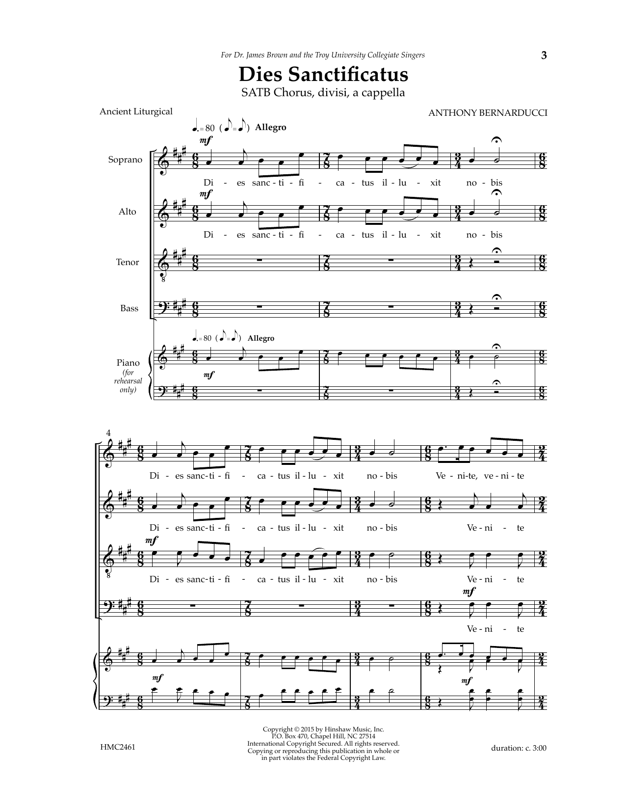 Download Anthony Bernarducci Dies Sanctificatus Sheet Music and learn how to play SATB Choir PDF digital score in minutes