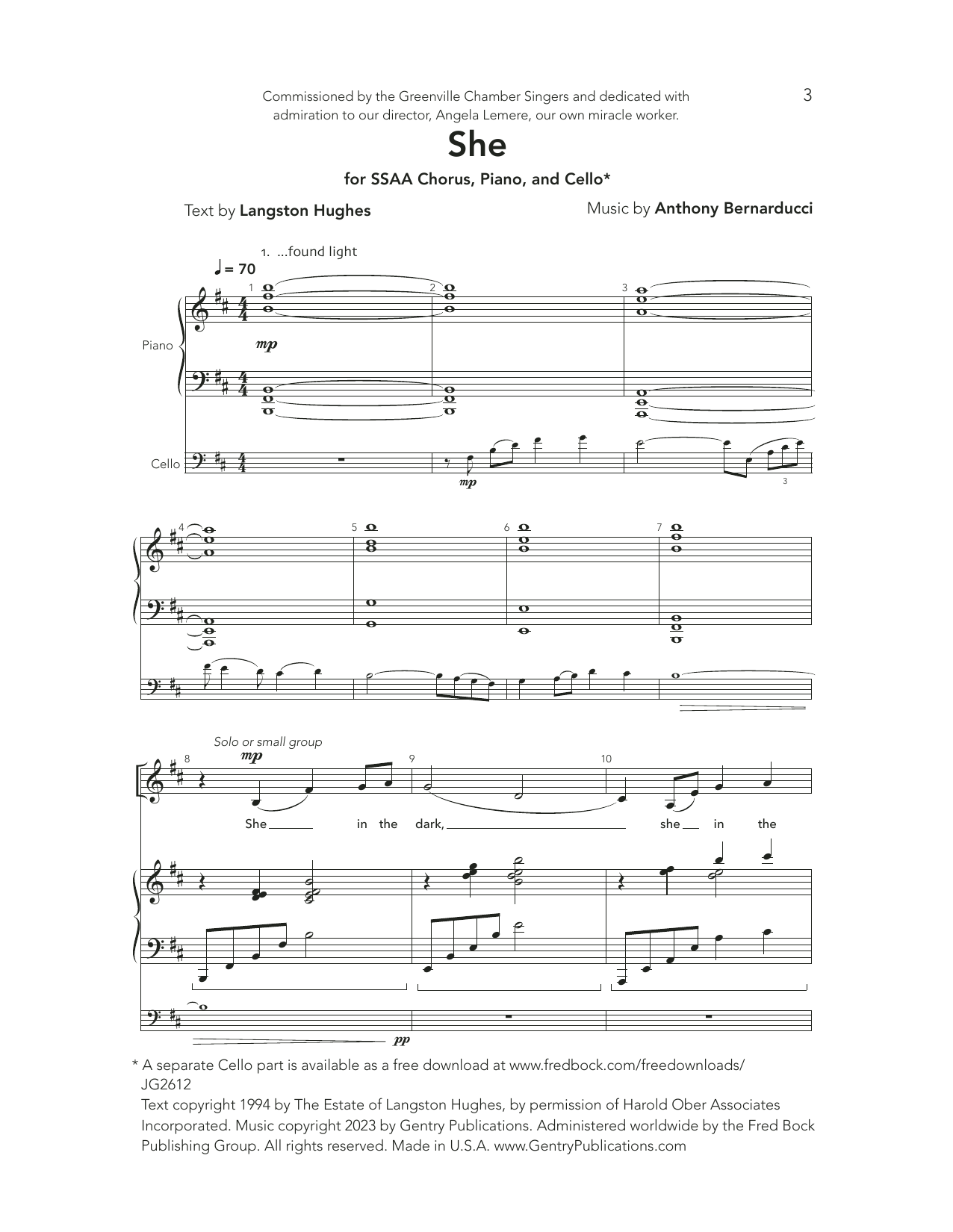 Download Anthony Bernarducci She Sheet Music and learn how to play SATB Choir PDF digital score in minutes