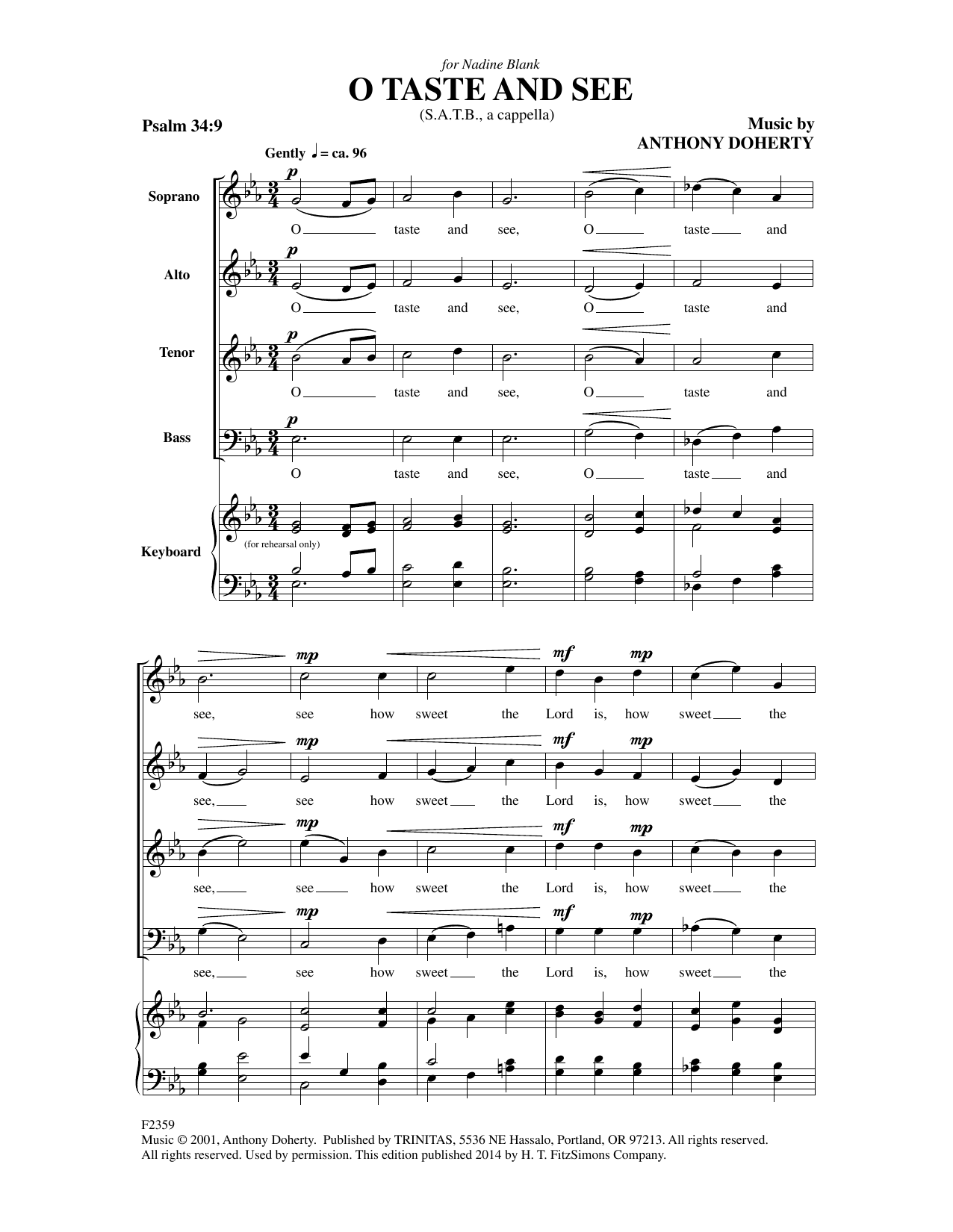 Download Anthony Doherty O Taste And See Sheet Music and learn how to play SATB Choir PDF digital score in minutes