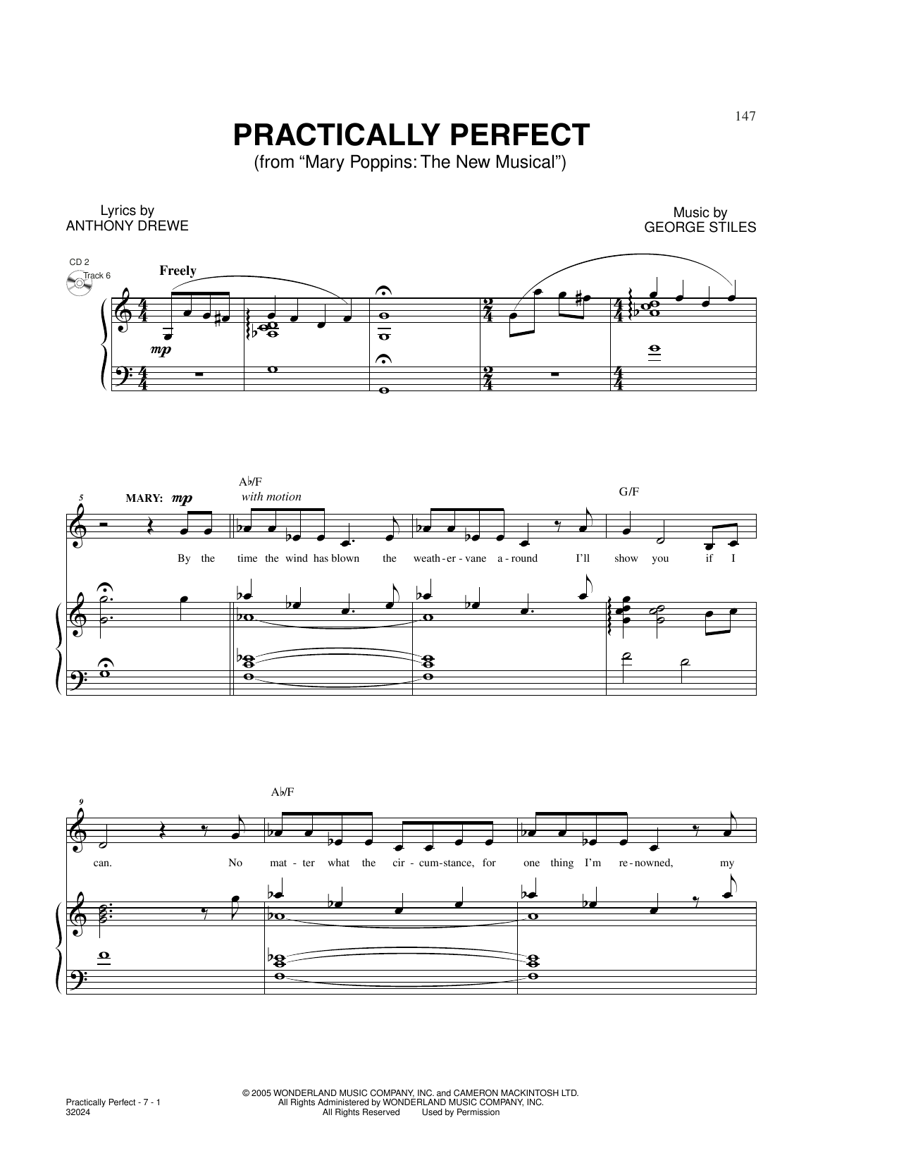 Download Anthony Drewe Practically Perfect (from Mary Poppins: The New Musical) Sheet Music and learn how to play Piano & Vocal PDF digital score in minutes