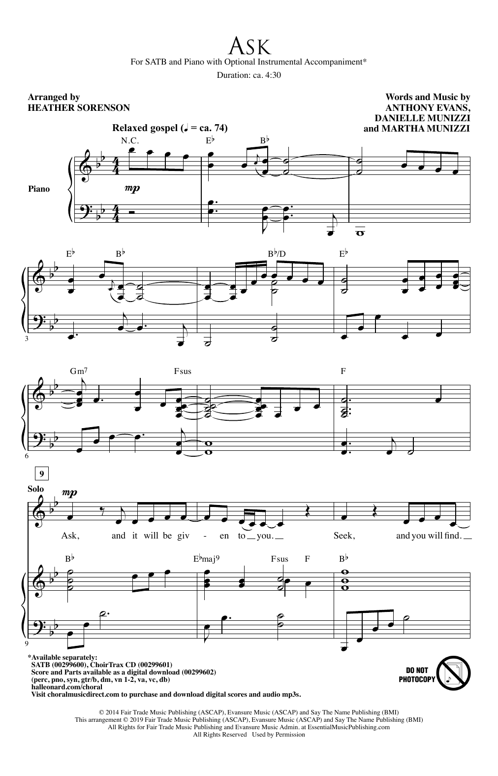 Download Anthony Evans Ask (arr. Heather Sorenson) Sheet Music and learn how to play SATB Choir PDF digital score in minutes