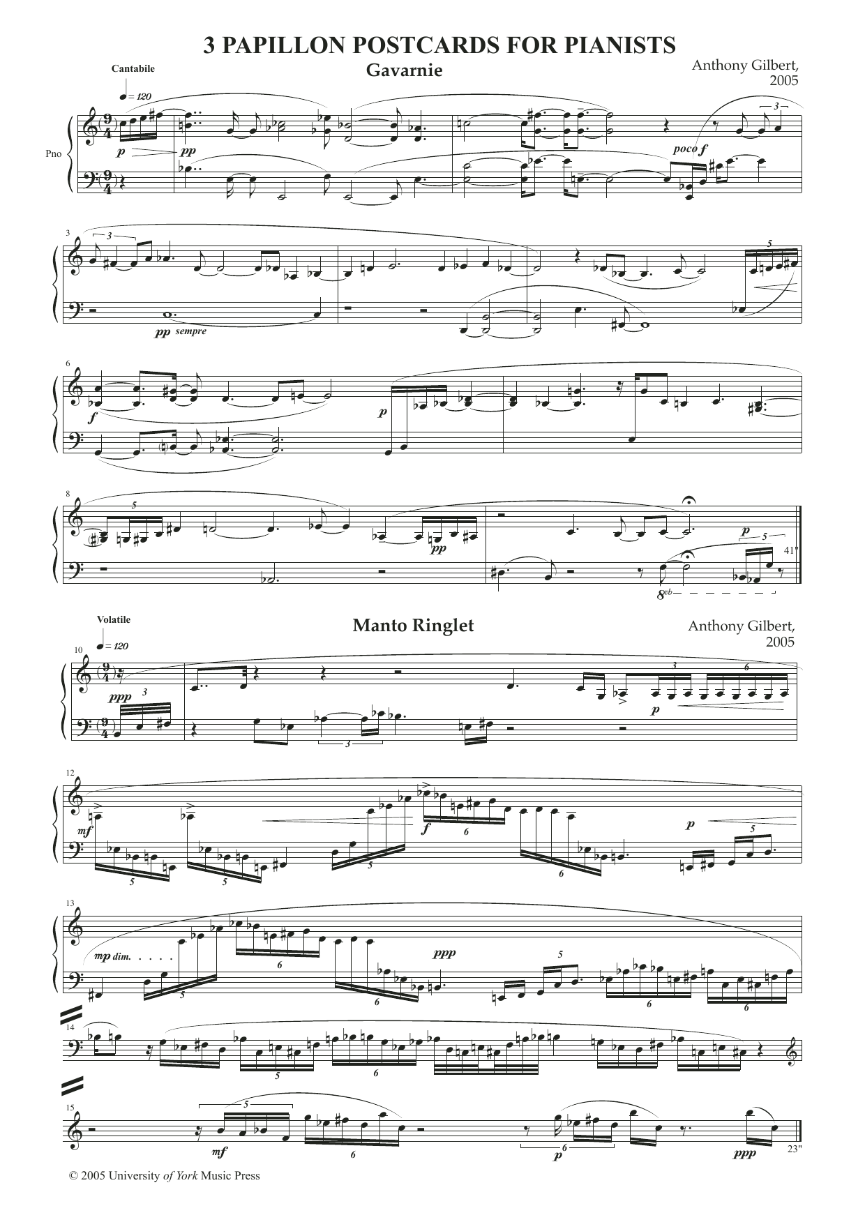 Download Anthony Gilbert Papillon Postcards Sheet Music and learn how to play Piano Solo PDF digital score in minutes