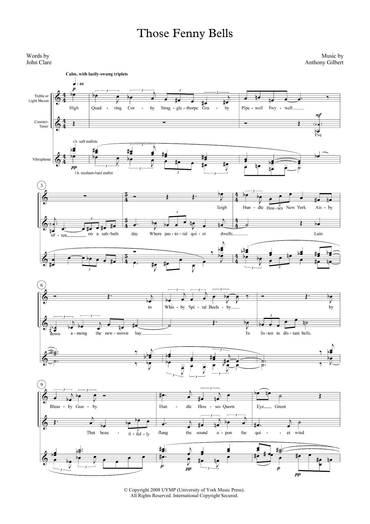 Download Anthony Gilbert Those Fenny Bells (for mezzo-soprano, counter-tenor and vibraphone) Sheet Music and learn how to play Piano & Vocal PDF digital score in minutes