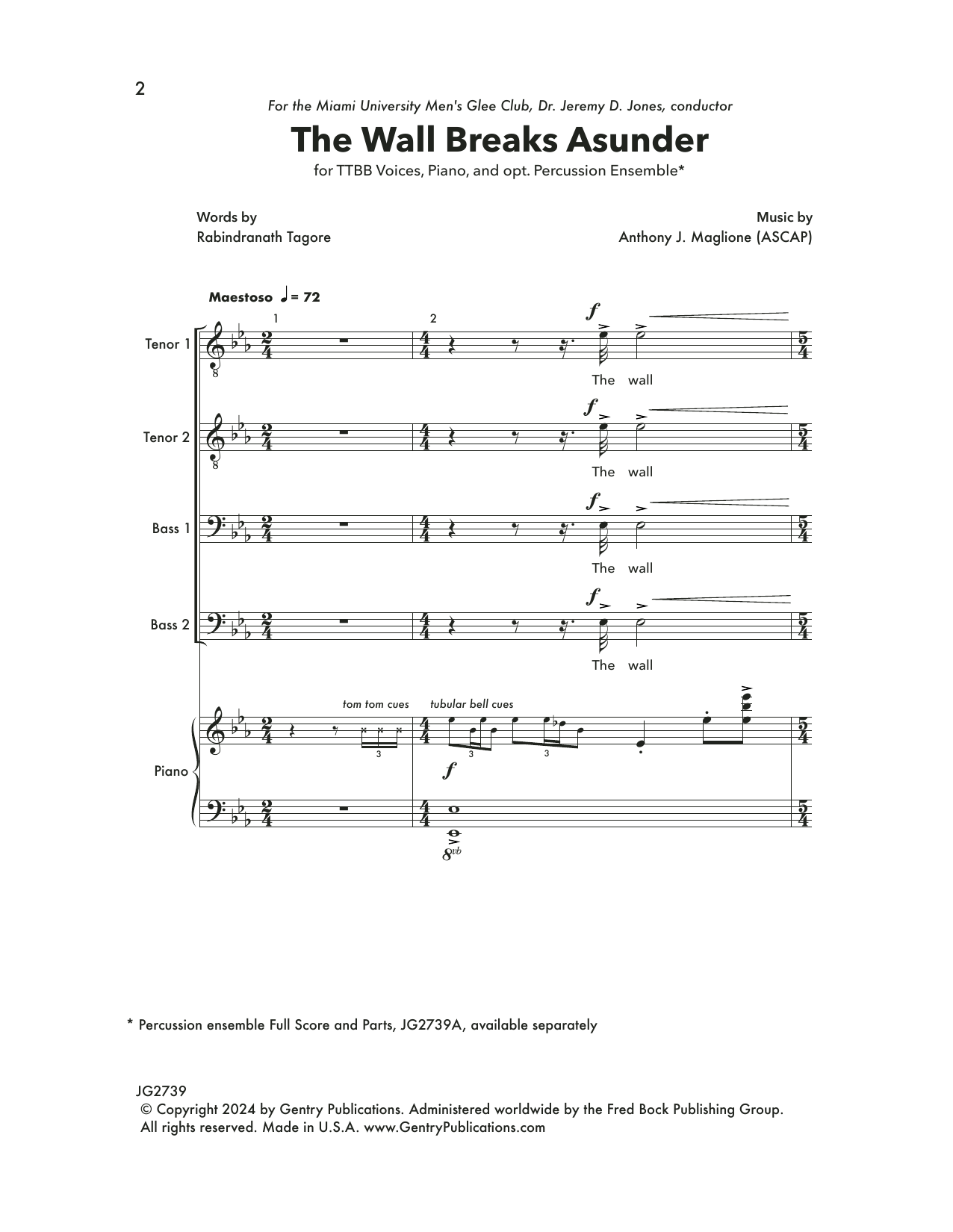Download Anthony J. Maglione The Wall Breaks Asunder Sheet Music and learn how to play TTBB Choir PDF digital score in minutes