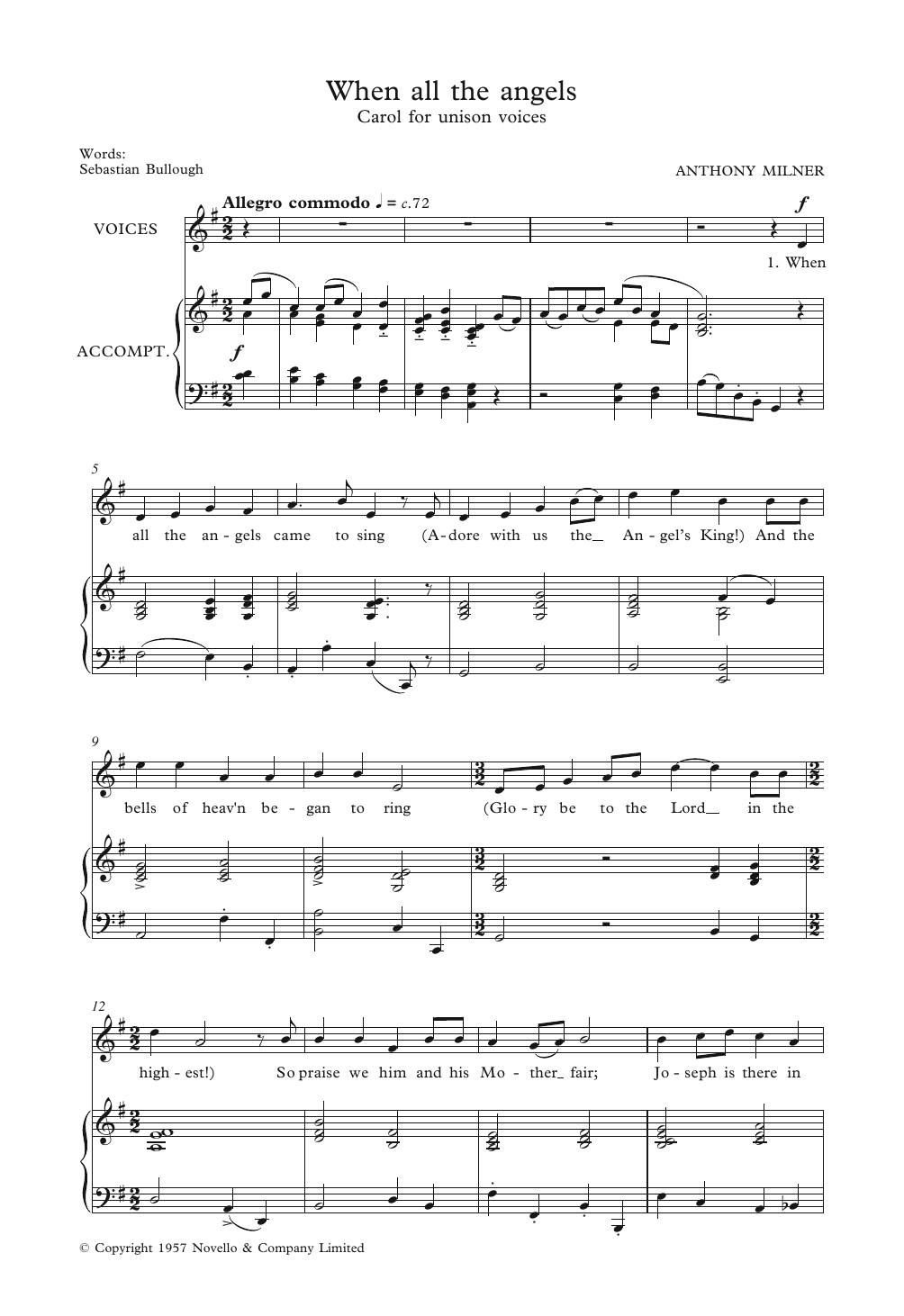 Download Anthony Milner When All The Angels Sheet Music and learn how to play Unison Choir PDF digital score in minutes