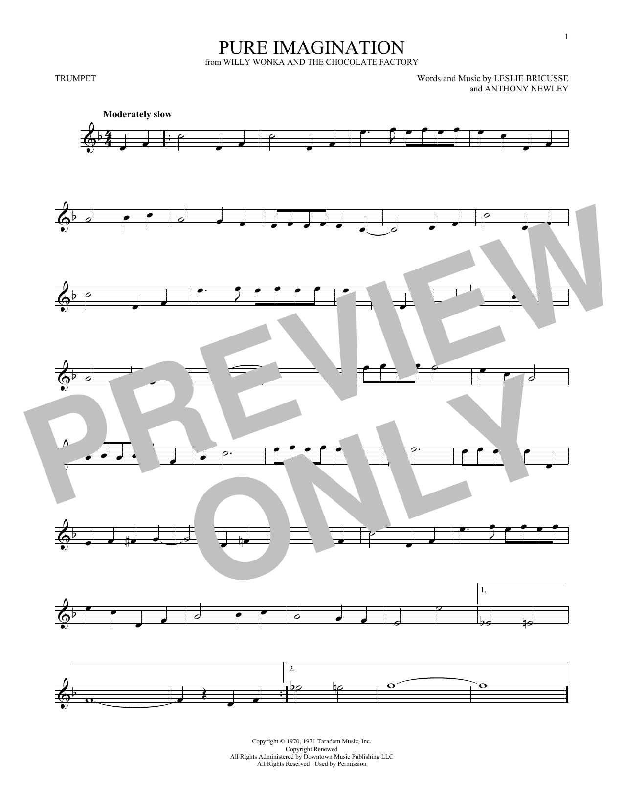 Download Anthony Newley Pure Imagination Sheet Music and learn how to play Trumpet PDF digital score in minutes