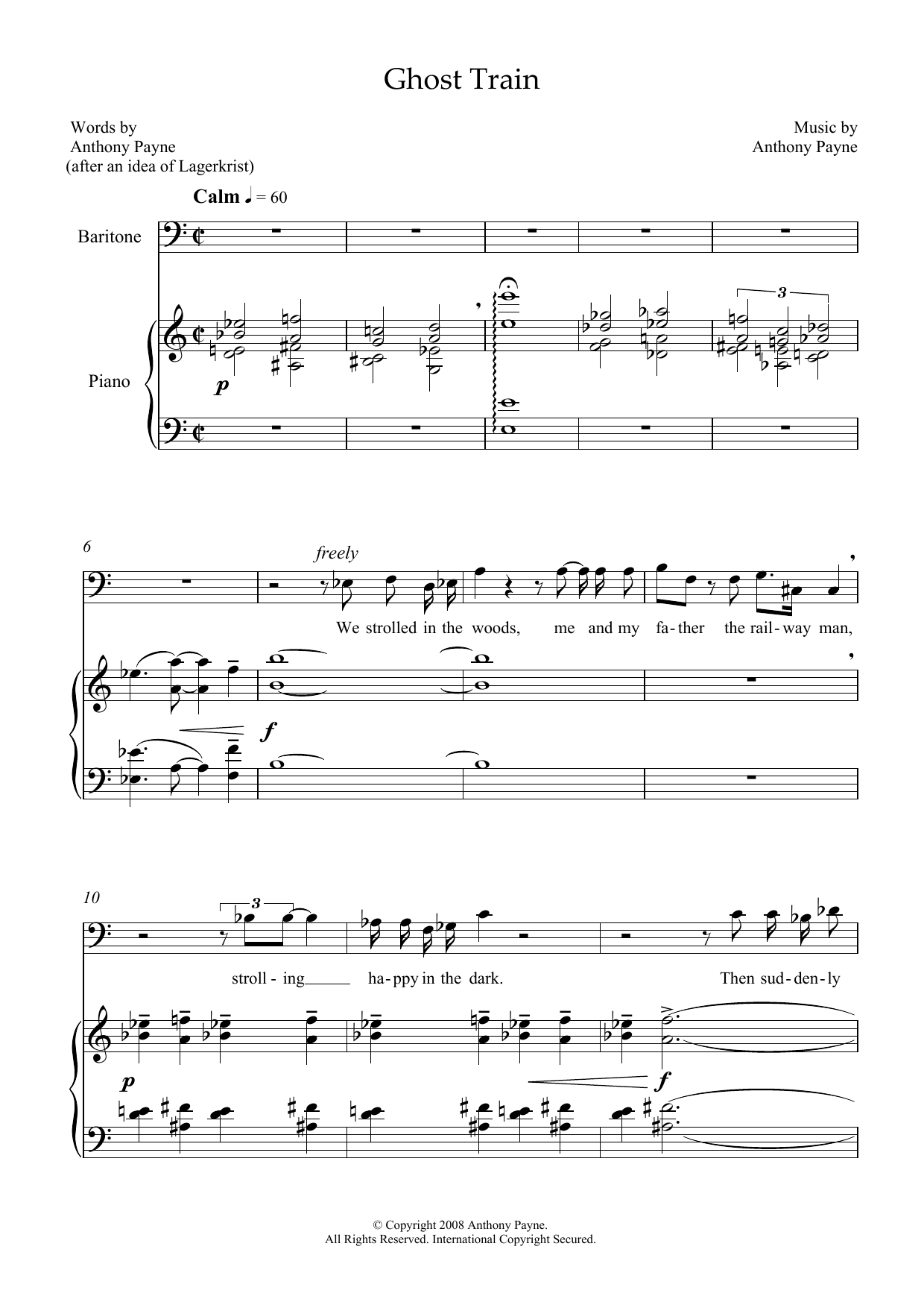 Download Anthony Payne Ghost Train (for baritone & piano) Sheet Music and learn how to play Piano & Vocal PDF digital score in minutes