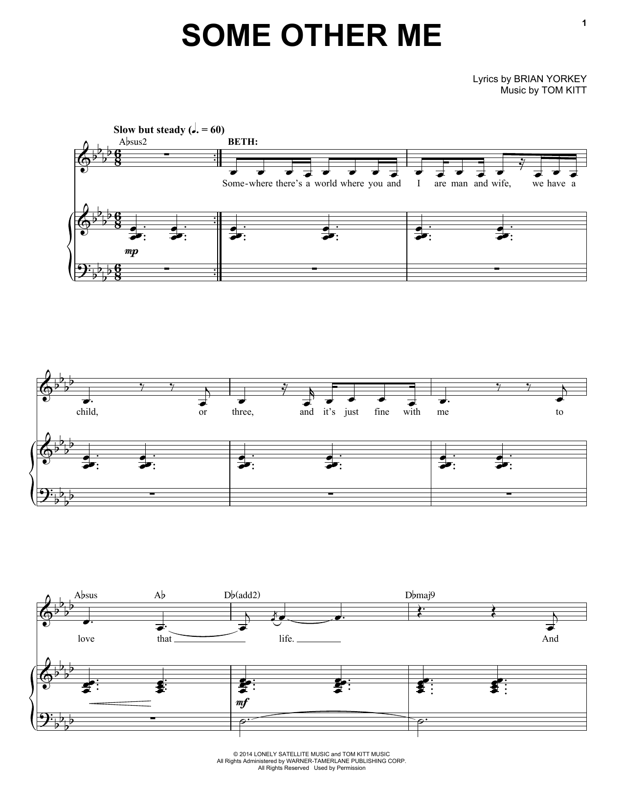 Download Tom Kitt Some Other Me (from If/Then) Sheet Music and learn how to play Piano & Vocal PDF digital score in minutes