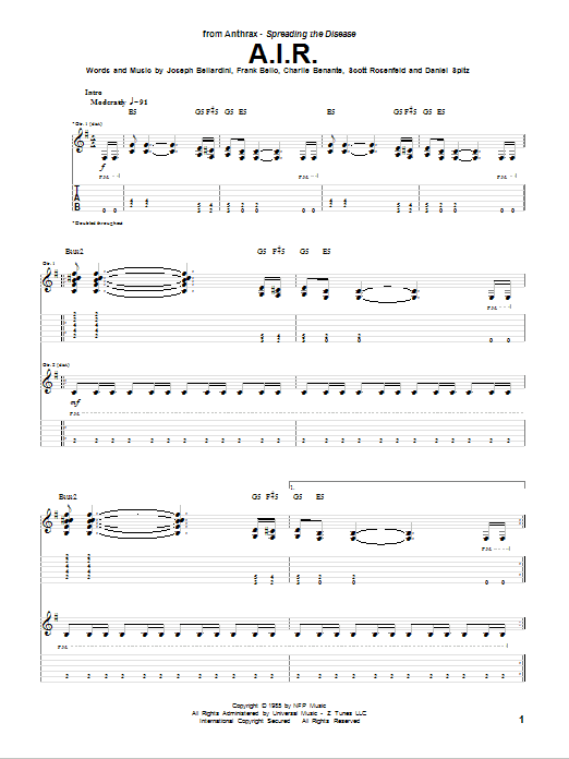 Download Anthrax A.I.R. Sheet Music and learn how to play Guitar Tab PDF digital score in minutes